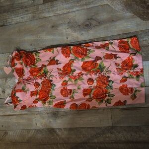 Dolls Kill Dress Midi Corset Lace Up Bodycon Floral Roses  Pink Red XXL NWOT